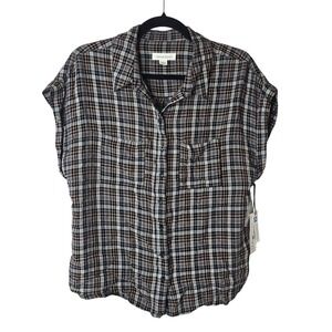 Treasure & Bond Womens Plaid Short Sleeve‎ Button Down Shirt Top Size S